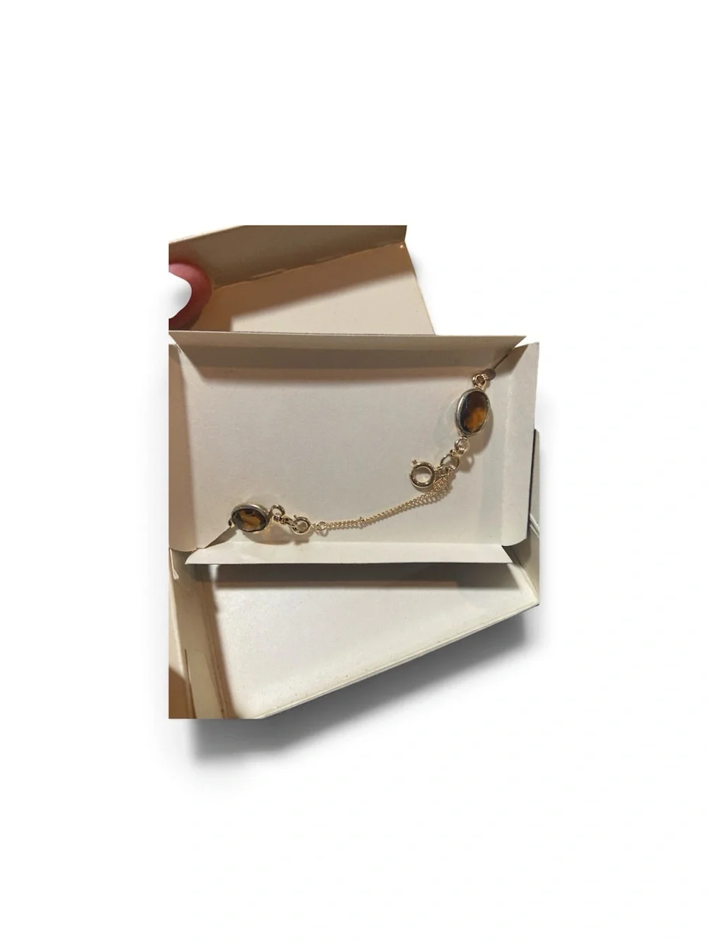 Vintage Sarah Coventry Gold-Tone Brown Glass Oval Link Bracelet NOS